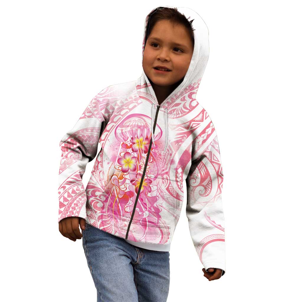 Rose Pink Polynesian Jellyfish Kid Hoodie Watercolor Glows - Polynesian Pride