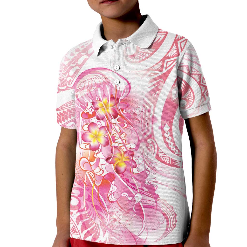 Rose Pink Polynesian Jellyfish Kid Polo Shirt Watercolor Glows LT7 Kid Rose Pink - Polynesian Pride