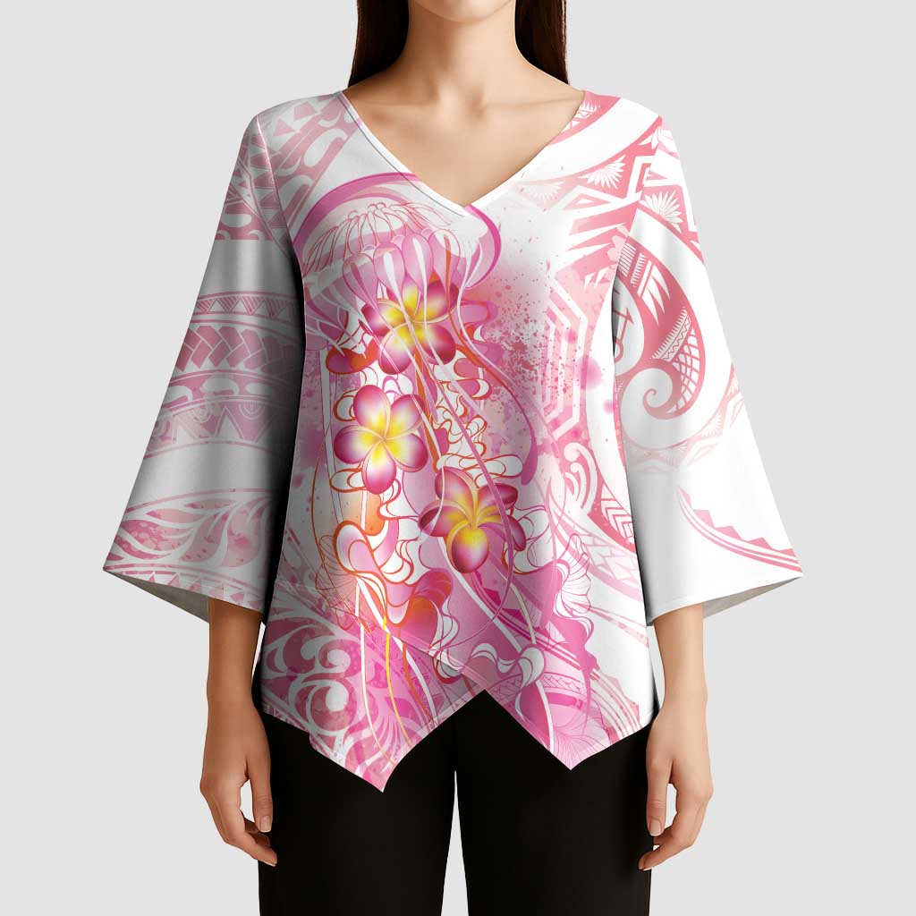 Rose Pink Polynesian Jellyfish Kimono Sleeve Blouse Watercolor Glows - Polynesian Pride