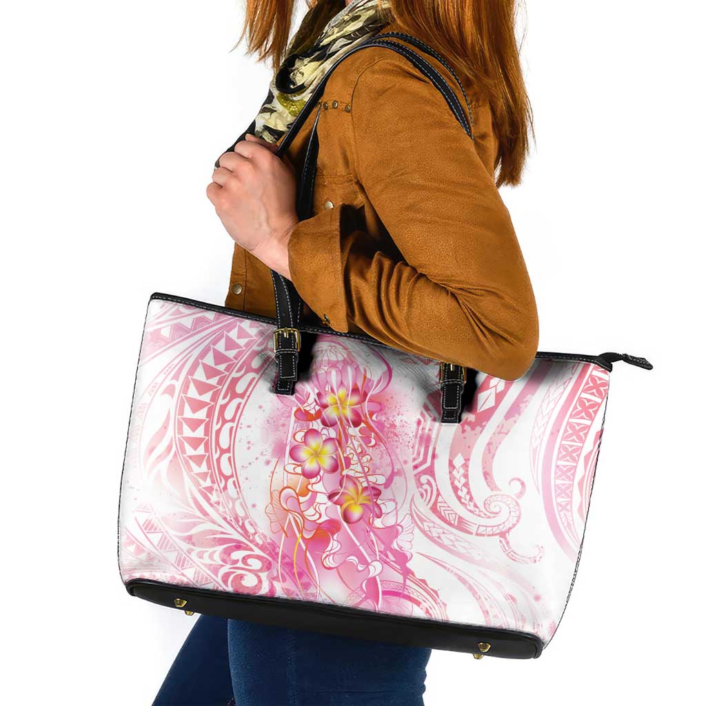 Rose Pink Polynesian Jellyfish Leather Tote Bag Watercolor Glows LT7 Rose Pink - Polynesian Pride