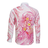 Rose Pink Polynesian Jellyfish Long Sleeve Button Shirt Watercolor Glows - Polynesian Pride