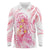 Rose Pink Polynesian Jellyfish Long Sleeve Polo Shirt Watercolor Glows - Polynesian Pride