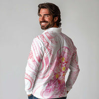 Rose Pink Polynesian Jellyfish Long Sleeve Polo Shirt Watercolor Glows - Polynesian Pride