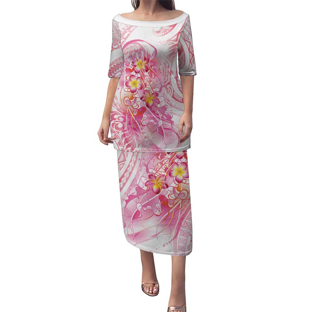 Rose Pink Polynesian Jellyfish Puletasi Watercolor Glows - Polynesian Pride