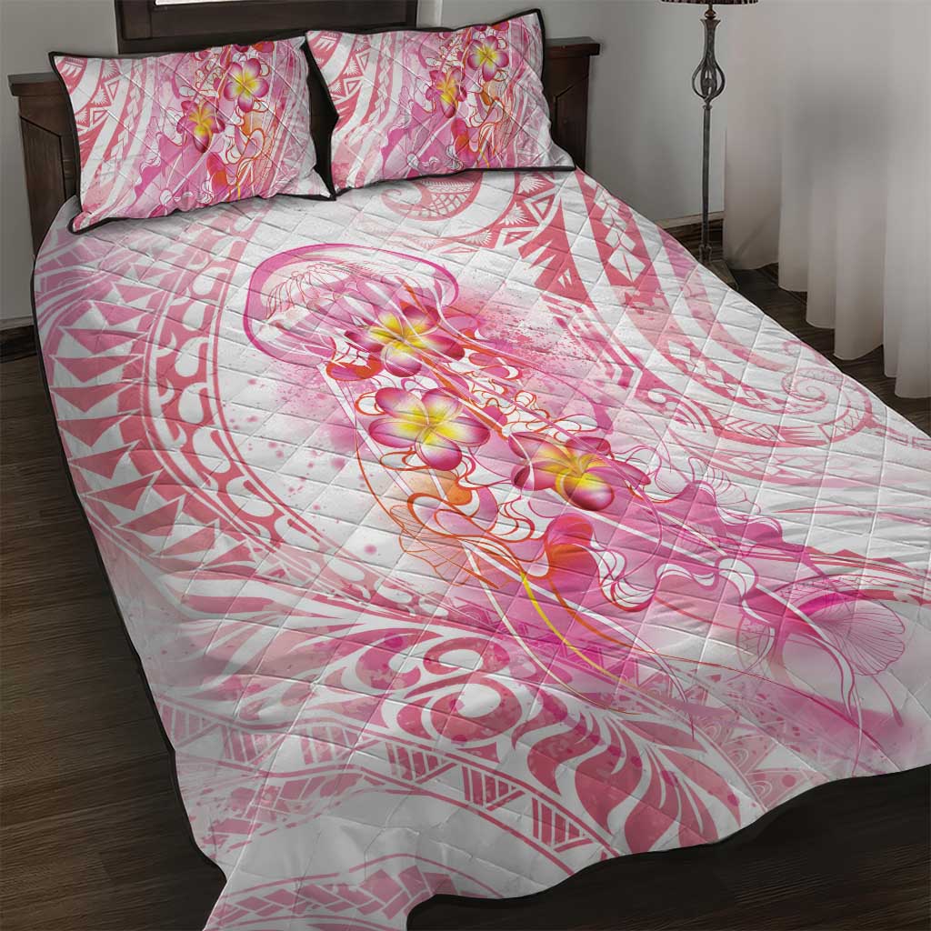 Rose Pink Polynesian Jellyfish Quilt Bed Set Watercolor Glows LT7 Rose Pink - Polynesian Pride