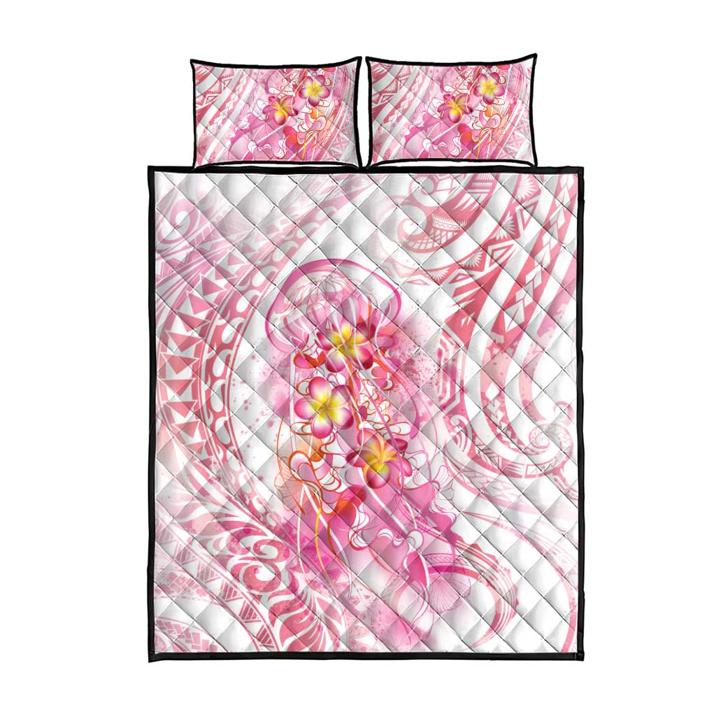 Rose Pink Polynesian Jellyfish Quilt Bed Set Watercolor Glows LT7 - Polynesian Pride
