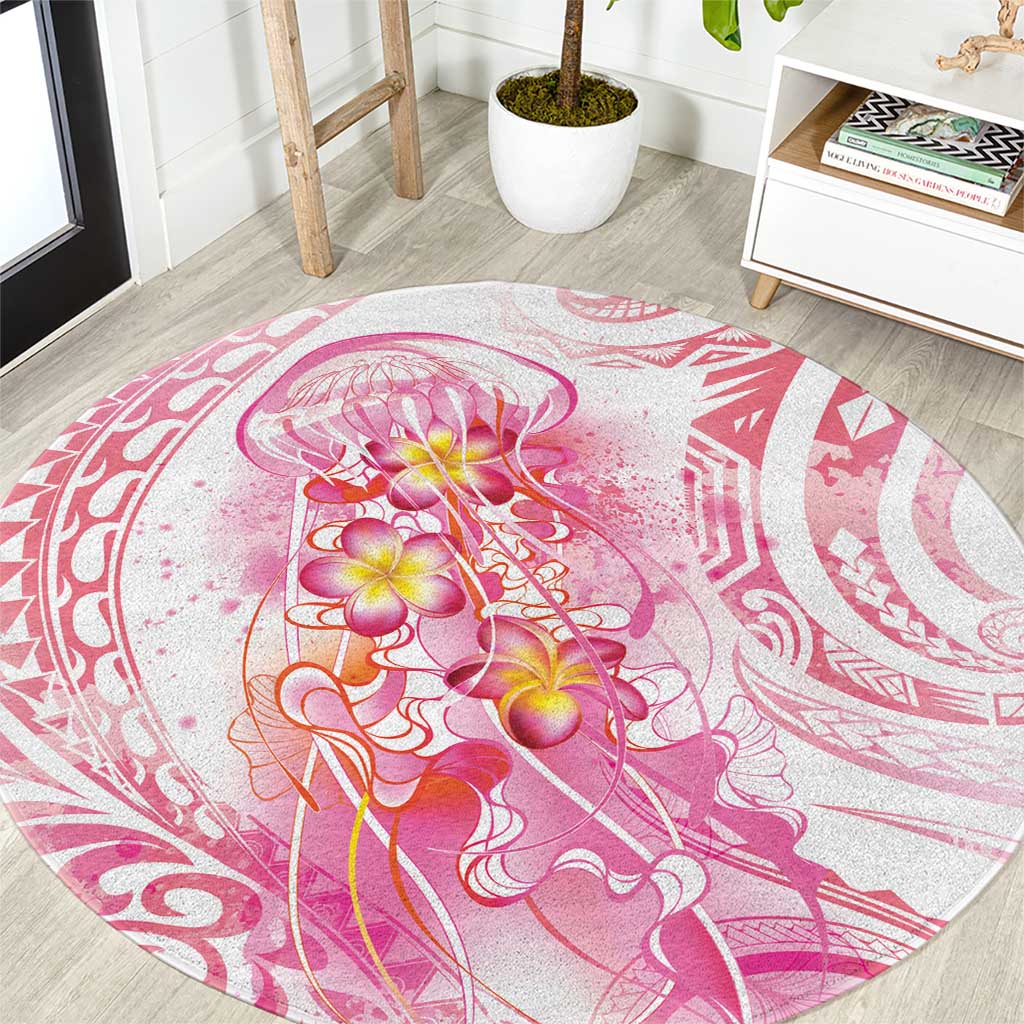 Rose Pink Polynesian Jellyfish Round Carpet Watercolor Glows LT7 Rose Pink - Polynesian Pride
