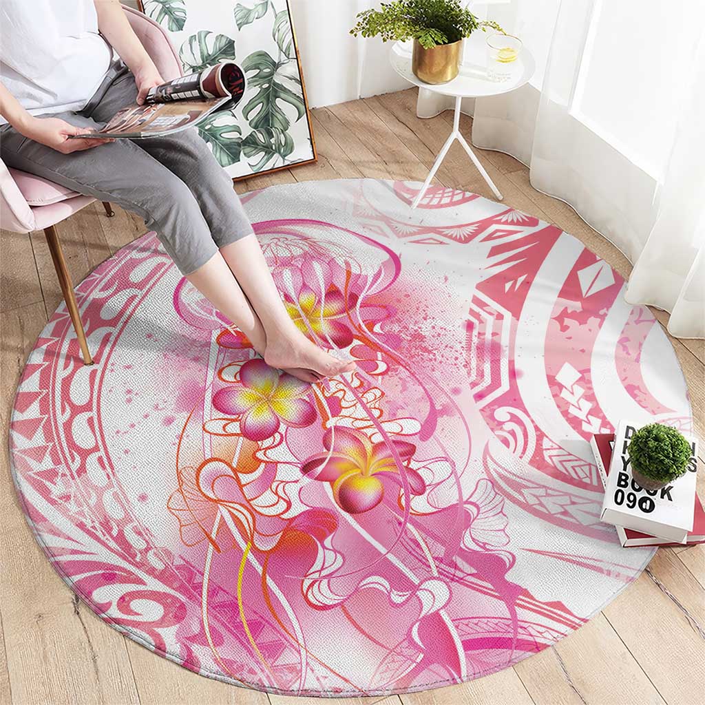 Rose Pink Polynesian Jellyfish Round Carpet Watercolor Glows LT7 - Polynesian Pride