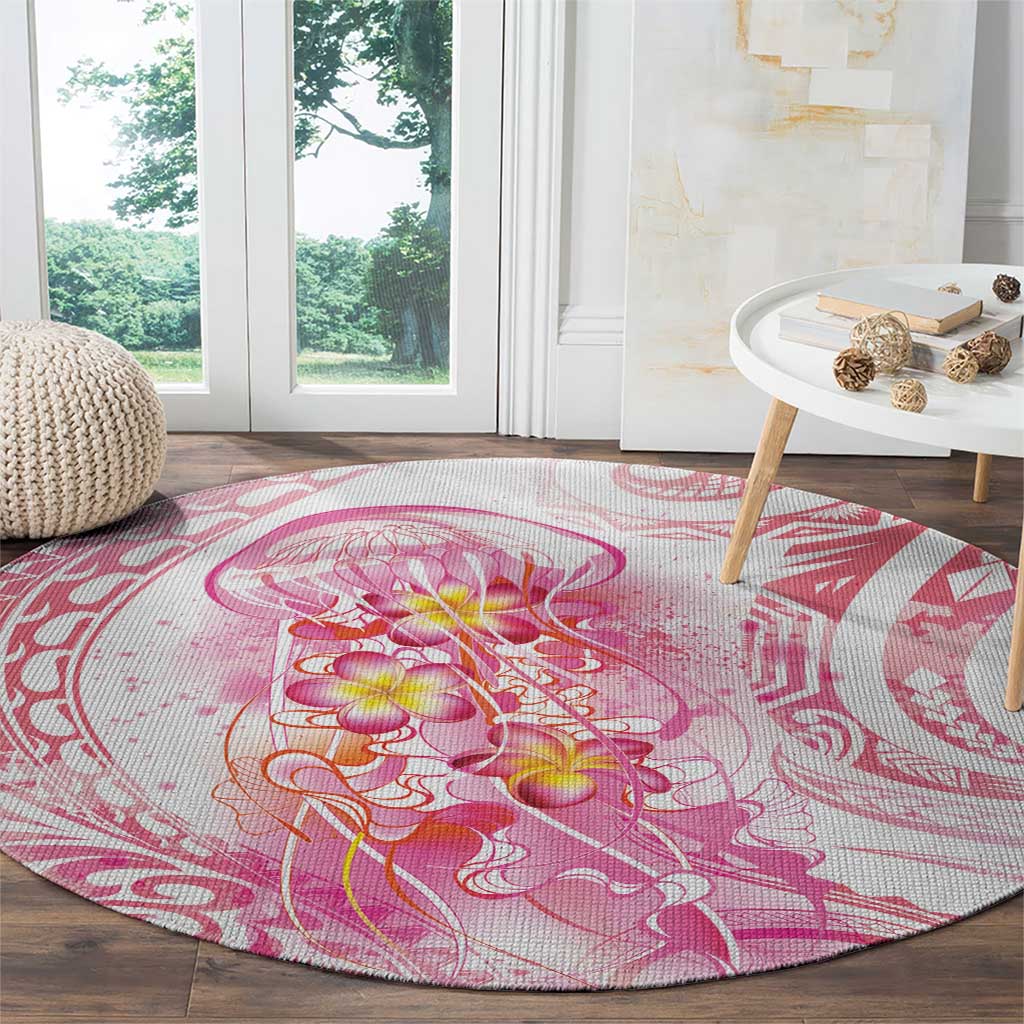 Rose Pink Polynesian Jellyfish Round Carpet Watercolor Glows LT7 - Polynesian Pride
