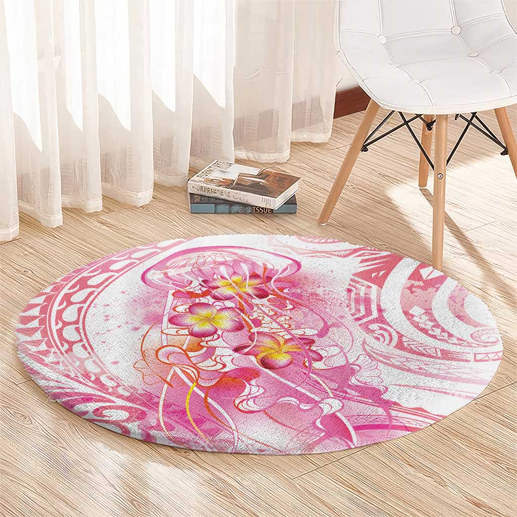 Rose Pink Polynesian Jellyfish Round Carpet Watercolor Glows LT7 - Polynesian Pride