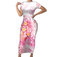 Rose Pink Polynesian Jellyfish Short Sleeve Bodycon Dress Watercolor Glows - Polynesian Pride