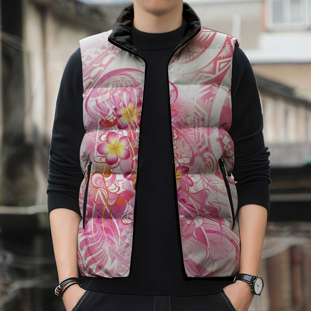 Rose Pink Polynesian Jellyfish Sleeveless Puffer Jacket Watercolor Glows - Polynesian Pride