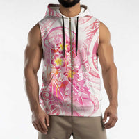 Rose Pink Polynesian Jellyfish Sleeveless Zip Hoodie Watercolor Glows - Polynesian Pride