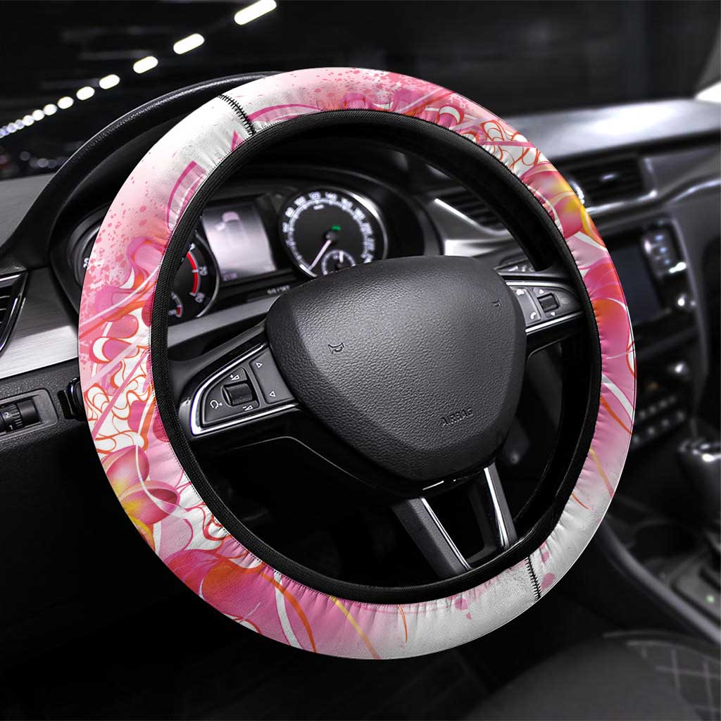 Rose Pink Polynesian Jellyfish Steering Wheel Cover Watercolor Glows - Polynesian Pride
