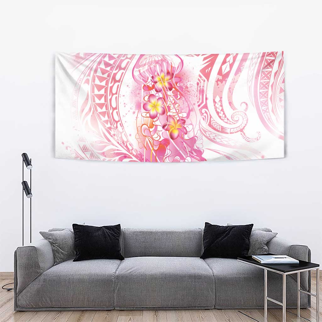 Rose Pink Polynesian Jellyfish Tapestry Watercolor Glows - Polynesian Pride