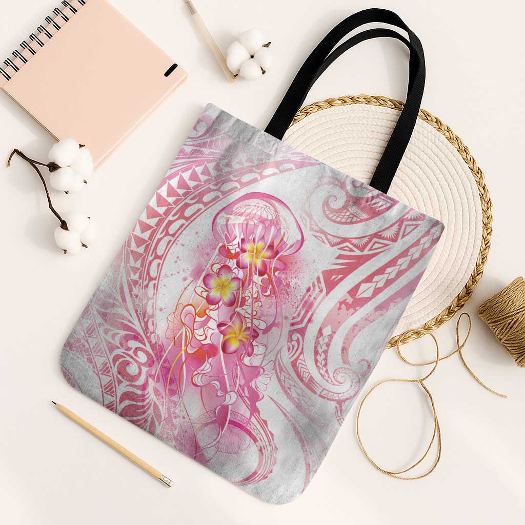 Rose Pink Polynesian Jellyfish Tote Bag Watercolor Glows LT7 Black Strap One Size Rose Pink - Polynesian Pride