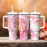 Rose Pink Polynesian Jellyfish Tumbler With Handle Watercolor Glows - Polynesian Pride