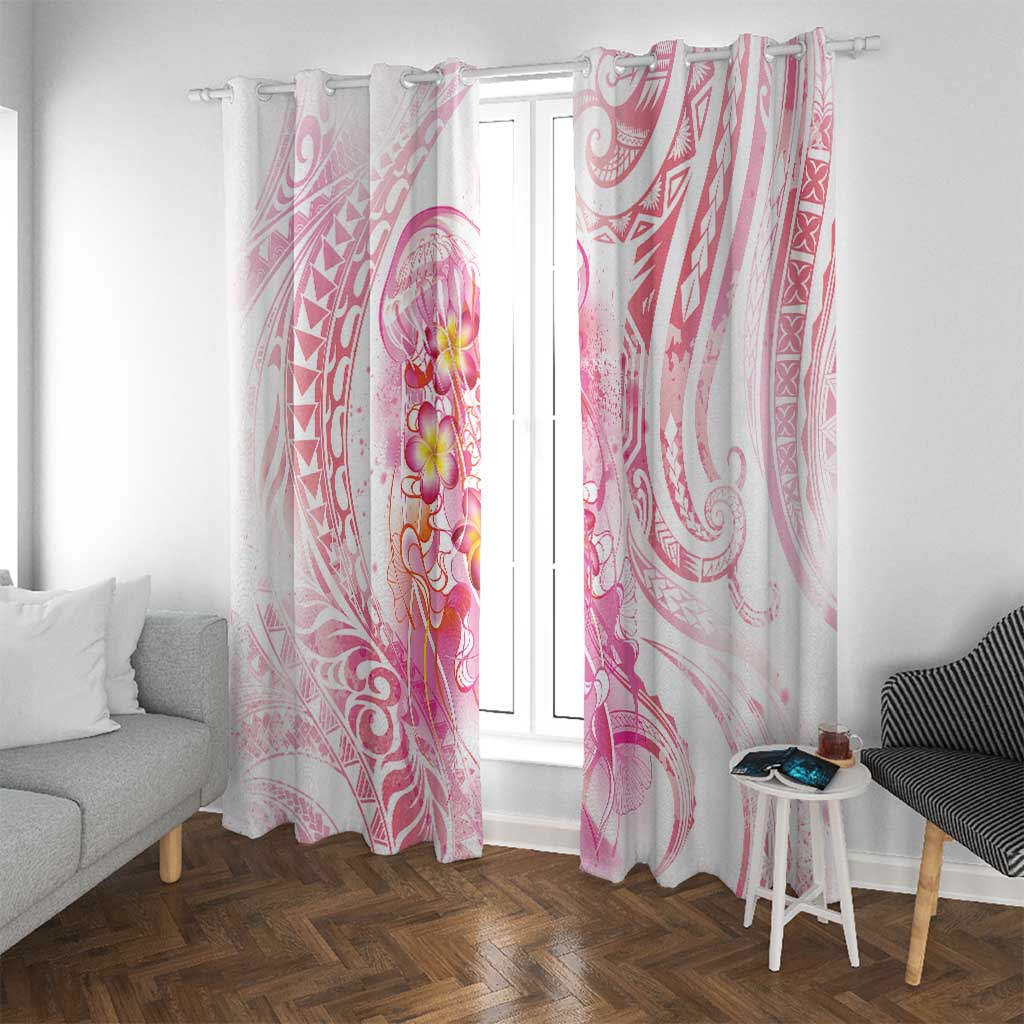 Rose Pink Polynesian Jellyfish Window Curtain Watercolor Glows - Polynesian Pride