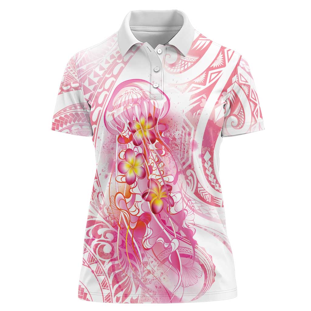 Rose Pink Polynesian Jellyfish Women Polo Shirt Watercolor Glows - Polynesian Pride