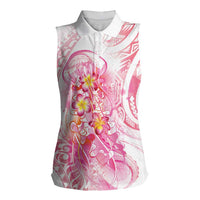Rose Pink Polynesian Jellyfish Women Sleeveless Polo Shirt Watercolor Glows - Polynesian Pride