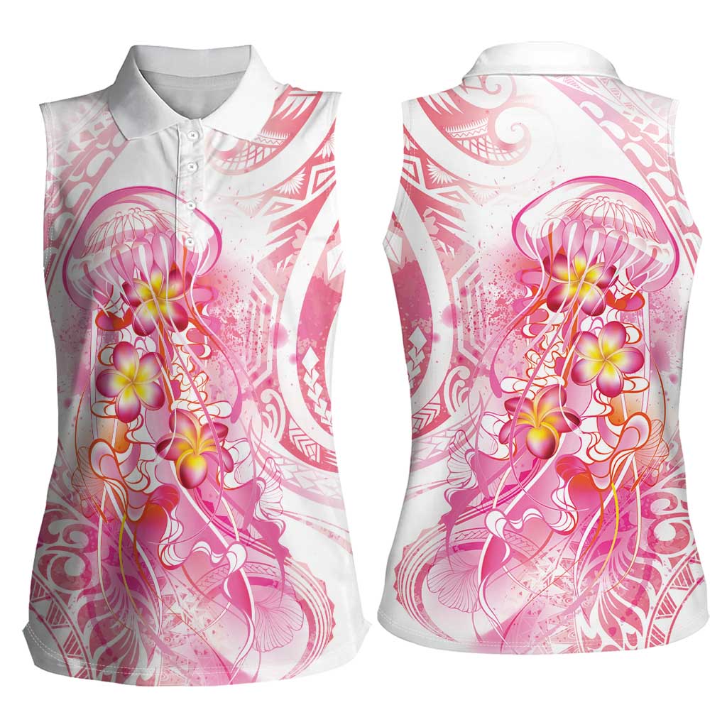 Rose Pink Polynesian Jellyfish Women Sleeveless Polo Shirt Watercolor Glows - Polynesian Pride