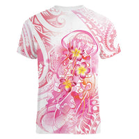Rose Pink Polynesian Jellyfish Women V-Neck T-Shirt Watercolor Glows LT7 - Polynesian Pride