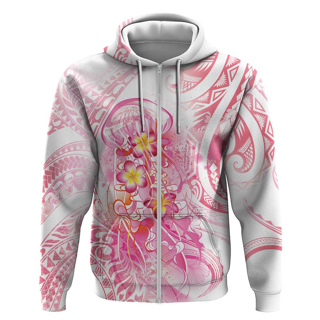 Rose Pink Polynesian Jellyfish Zip Hoodie Watercolor Glows LT7 Zip Hoodie Rose Pink - Polynesian Pride