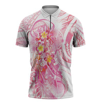 Rose Pink Polynesian Jellyfish Zipper Polo Shirt Watercolor Glows - Polynesian Pride