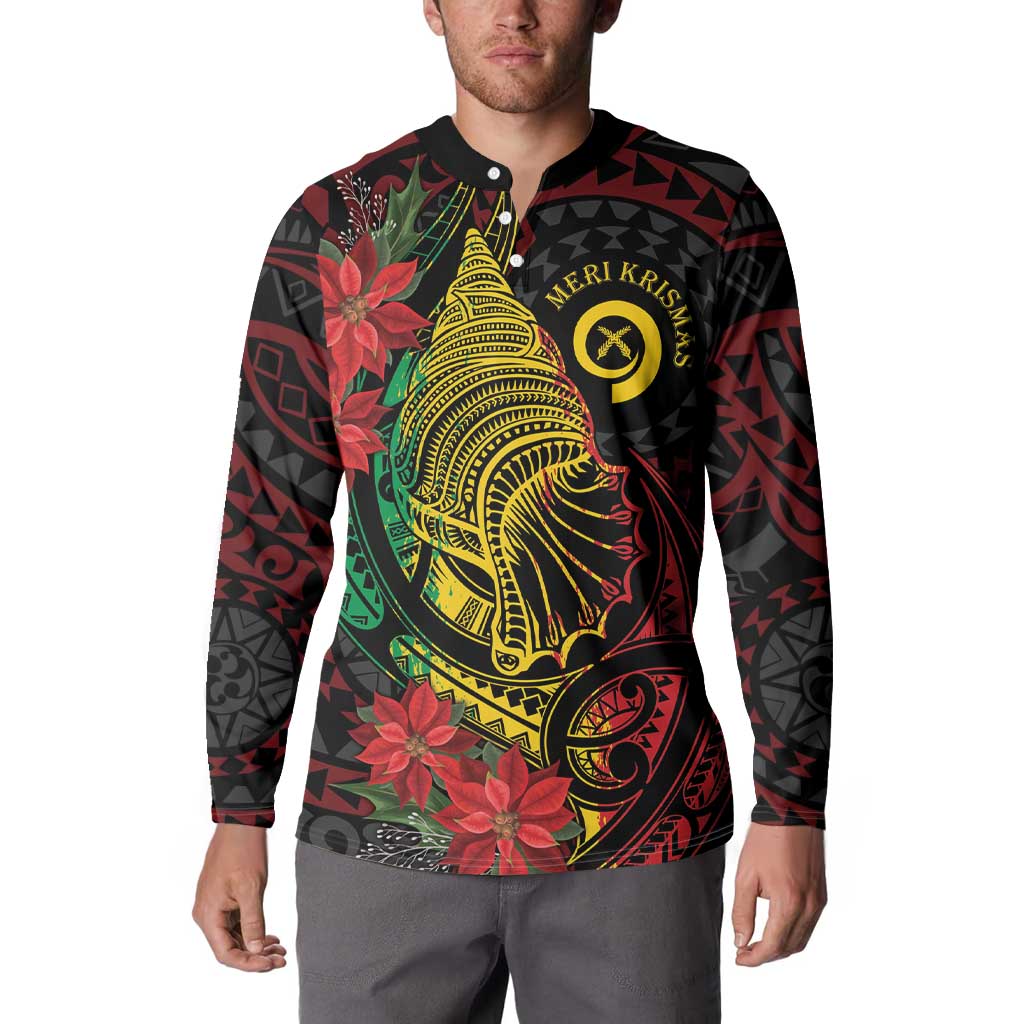Vanuatu Meri Krismas Button Sweatshirt Conch Shell Tribal Art