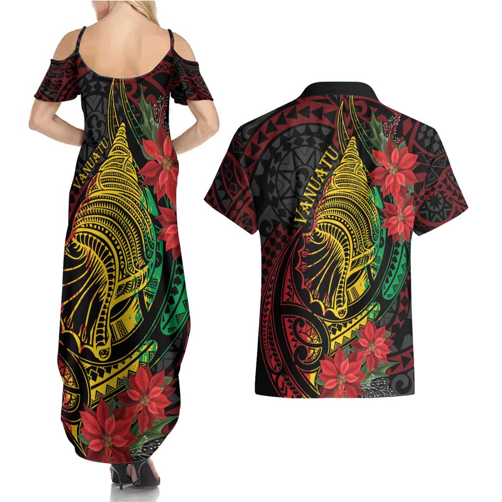 Vanuatu Meri Krismas Couples Matching Summer Maxi Dress and Hawaiian Shirt Conch Shell Tribal Art