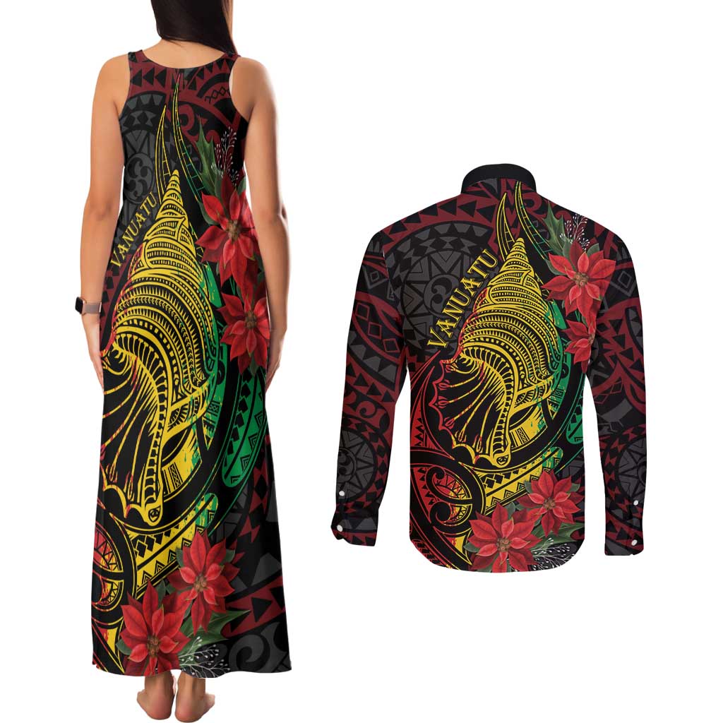 Vanuatu Meri Krismas Couples Matching Tank Maxi Dress and Long Sleeve Button Shirt Conch Shell Tribal Art
