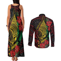 Vanuatu Meri Krismas Couples Matching Tank Maxi Dress and Long Sleeve Button Shirt Conch Shell Tribal Art
