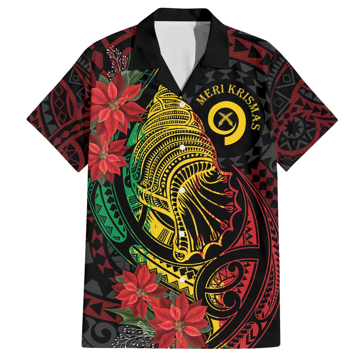 Vanuatu Meri Krismas Family Matching Off The Shoulder Long Sleeve Dress and Hawaiian Shirt Conch Shell Tribal Art