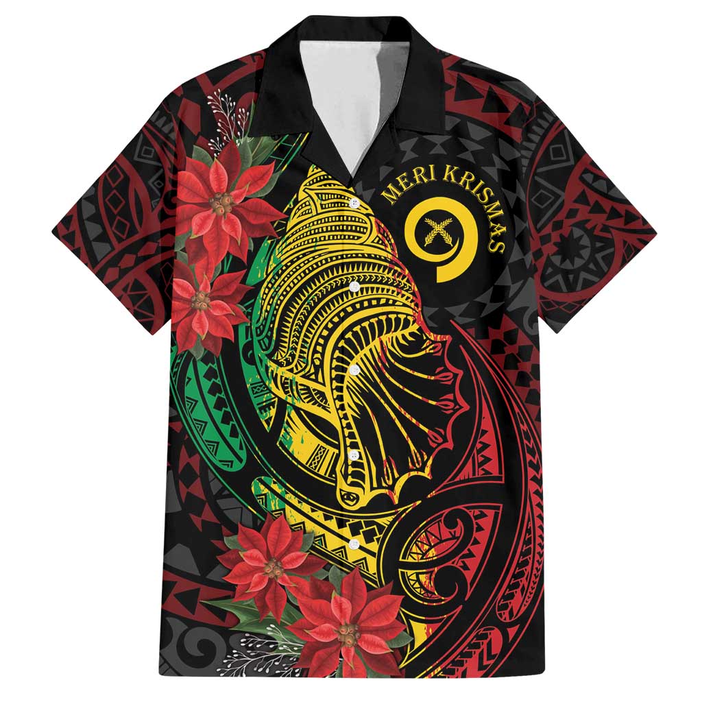 Vanuatu Meri Krismas Family Matching Off Shoulder Short Dress and Hawaiian Shirt Conch Shell Tribal Art LT7 Dad's Shirt - Short Sleeve Art - Polynesian Pride