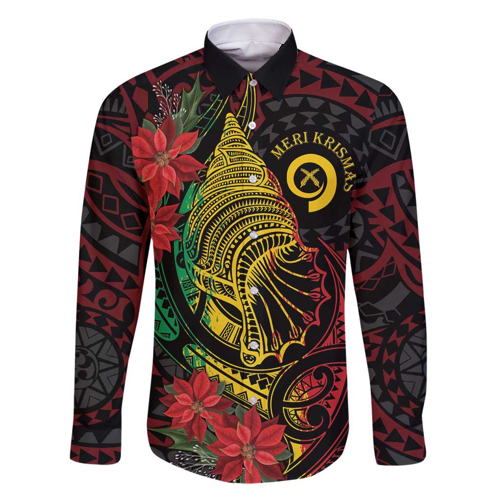 Vanuatu Meri Krismas Family Matching Off Shoulder Short Dress and Hawaiian Shirt Conch Shell Tribal Art LT7 Dad's Shirt - Long Sleeve Art - Polynesian Pride