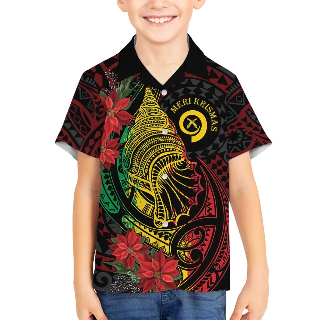 Vanuatu Meri Krismas Family Matching Off Shoulder Short Dress and Hawaiian Shirt Conch Shell Tribal Art LT7 Son's Shirt Art - Polynesian Pride