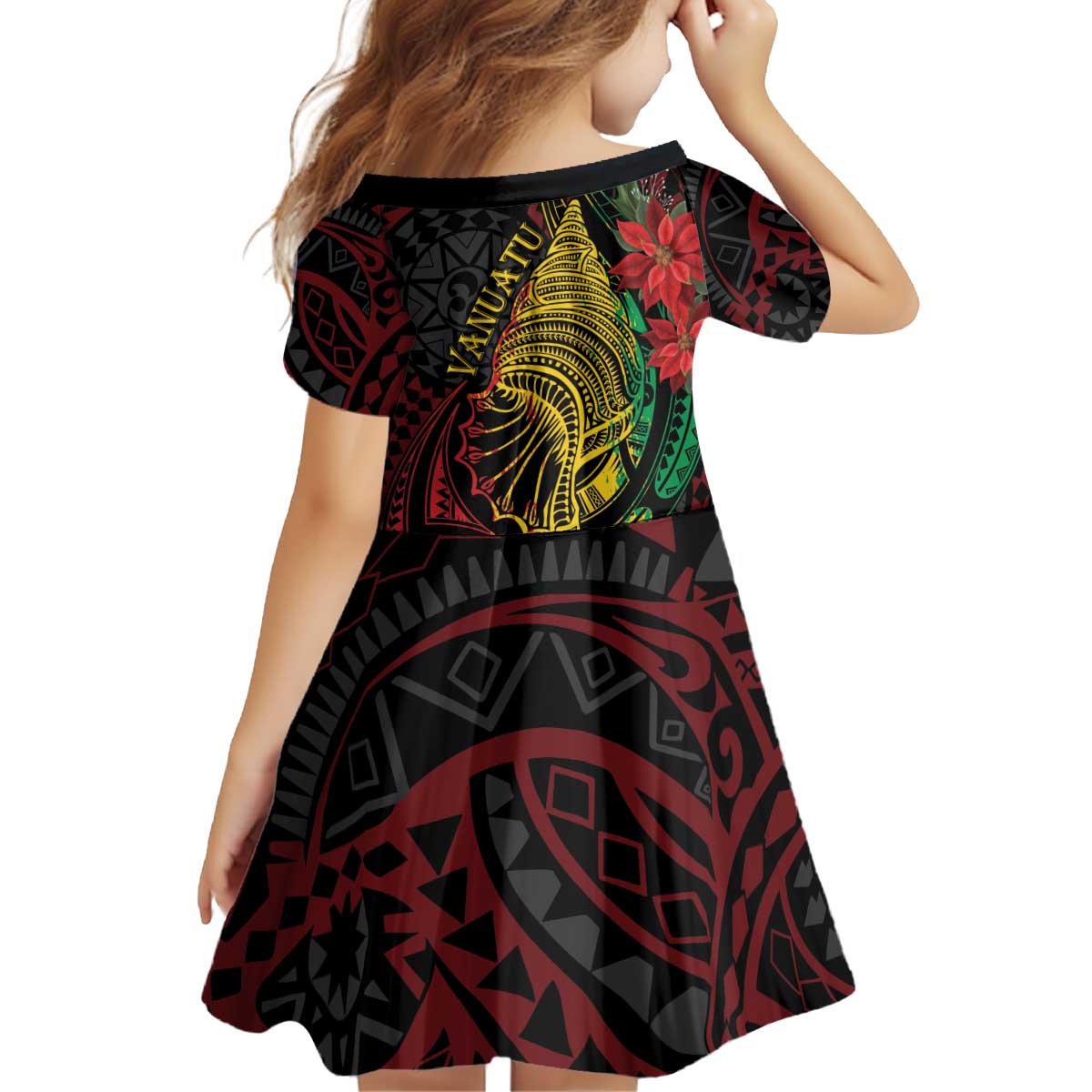 Vanuatu Meri Krismas Kid Short Sleeve Dress Conch Shell Tribal Art