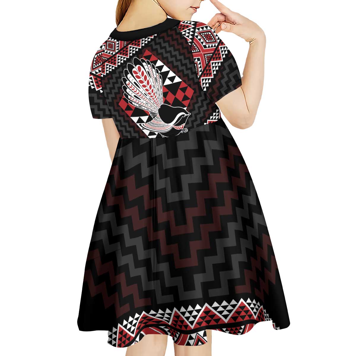 Taniko Aotearoa Kid Short Sleeve Dress Poutama Mix Piwakawaka