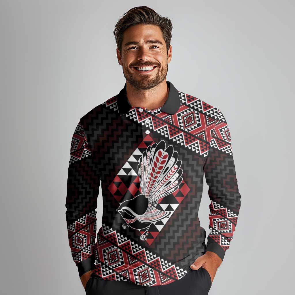 Taniko Aotearoa Long Sleeve Polo Shirt Poutama Mix Piwakawaka