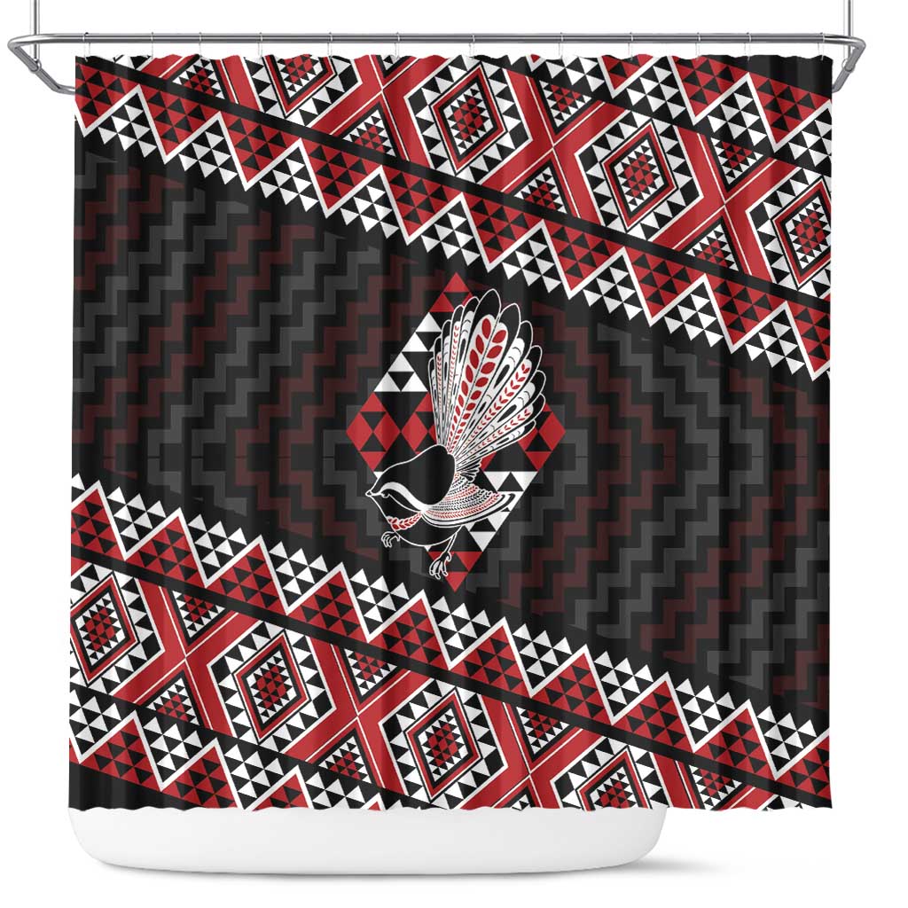 Taniko Aotearoa Shower Curtain Poutama Mix Piwakawaka LT7 Red - Polynesian Pride