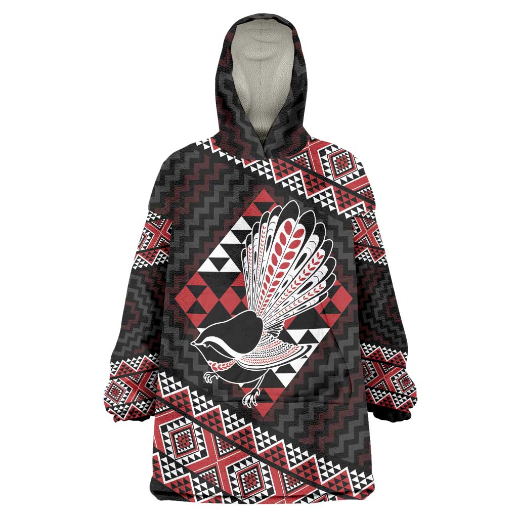 Taniko Aotearoa Wearable Blanket Hoodie Poutama Mix Piwakawaka LT7 One Size Red - Polynesian Pride