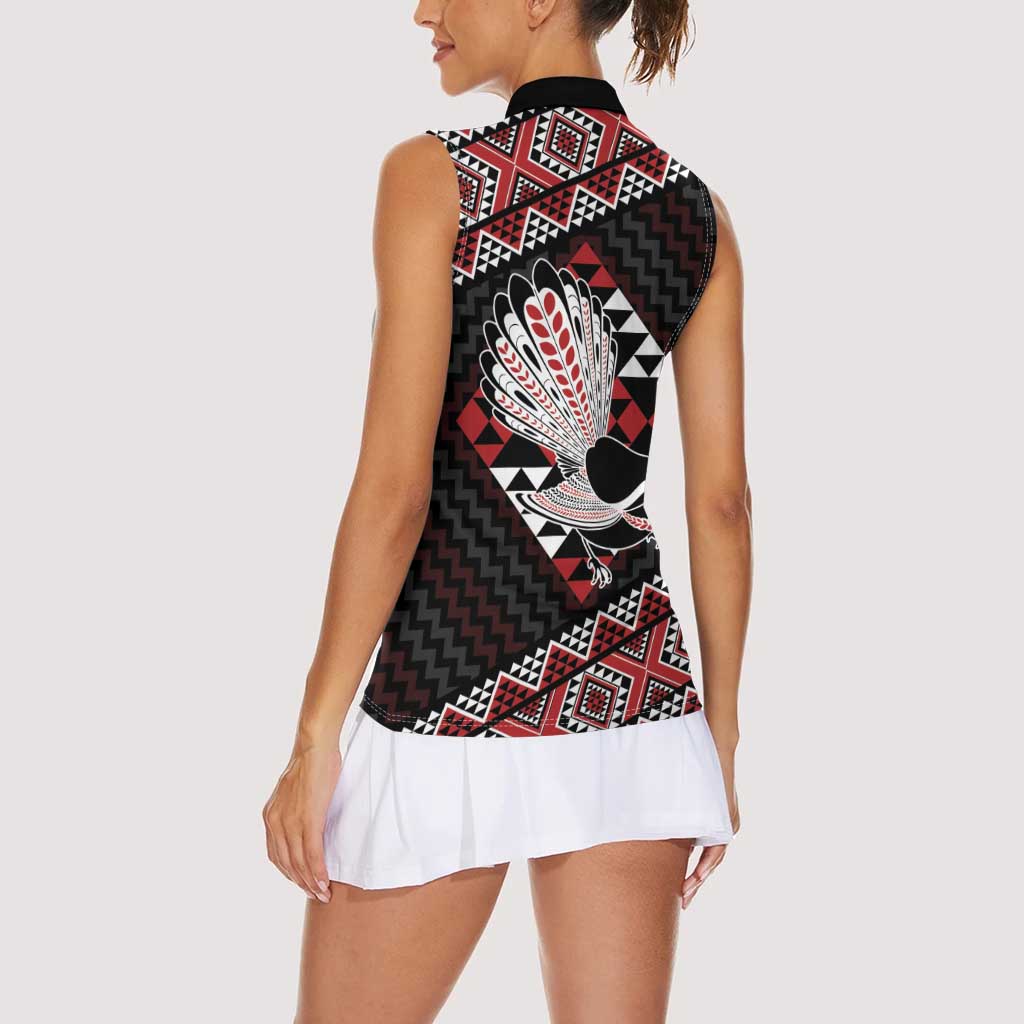 Taniko Aotearoa Women Sleeveless Polo Shirt Poutama Mix Piwakawaka