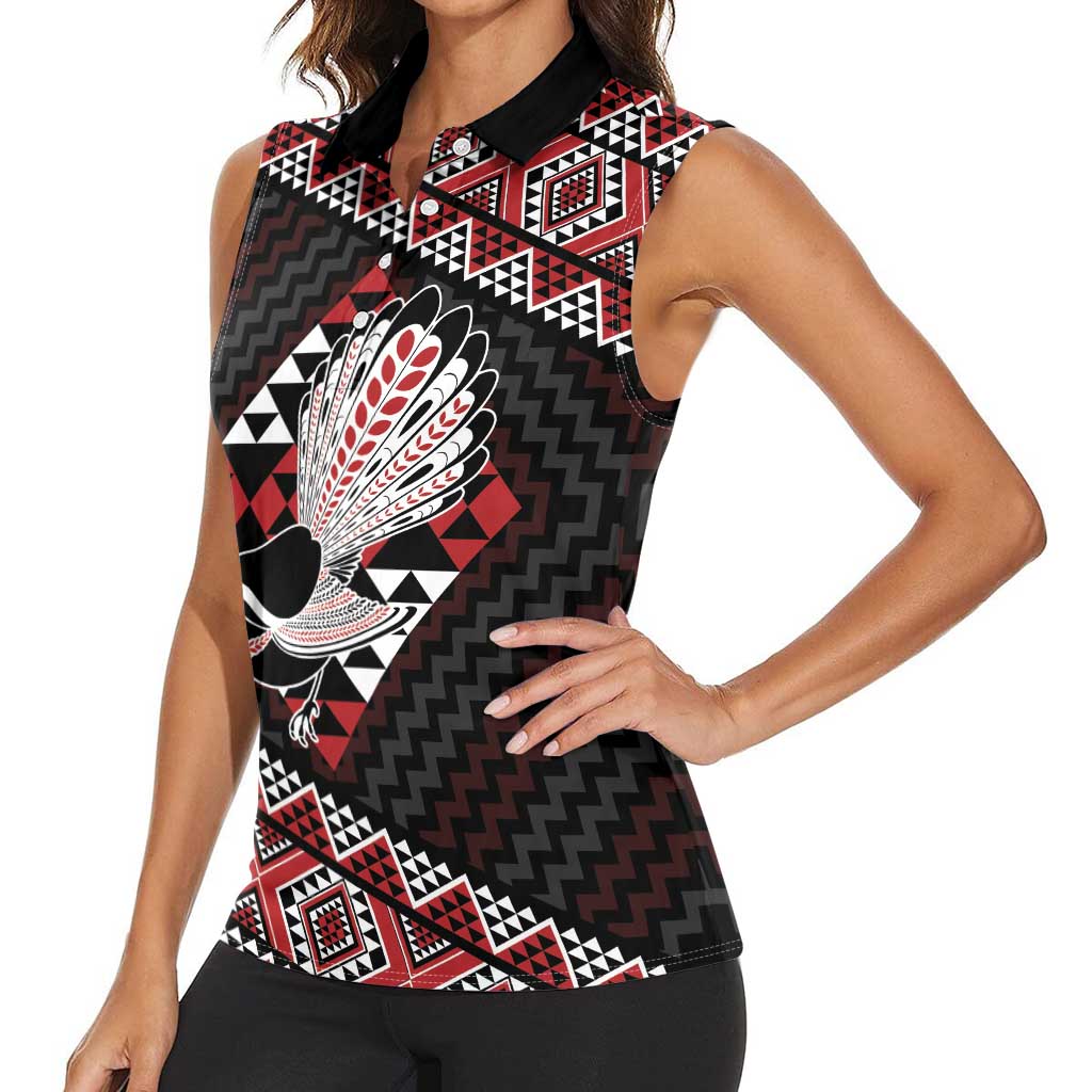 Taniko Aotearoa Women Sleeveless Polo Shirt Poutama Mix Piwakawaka