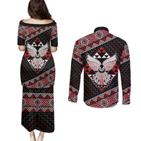 Taniko Aotearoa Couples Matching Puletasi and Long Sleeve Button Shirt Poutama Mix Piwakawaka - Ver02