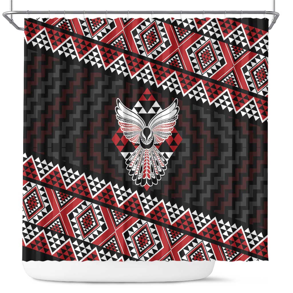 Taniko Aotearoa Shower Curtain Poutama Mix Piwakawaka - Ver02 LT7 Red - Polynesian Pride