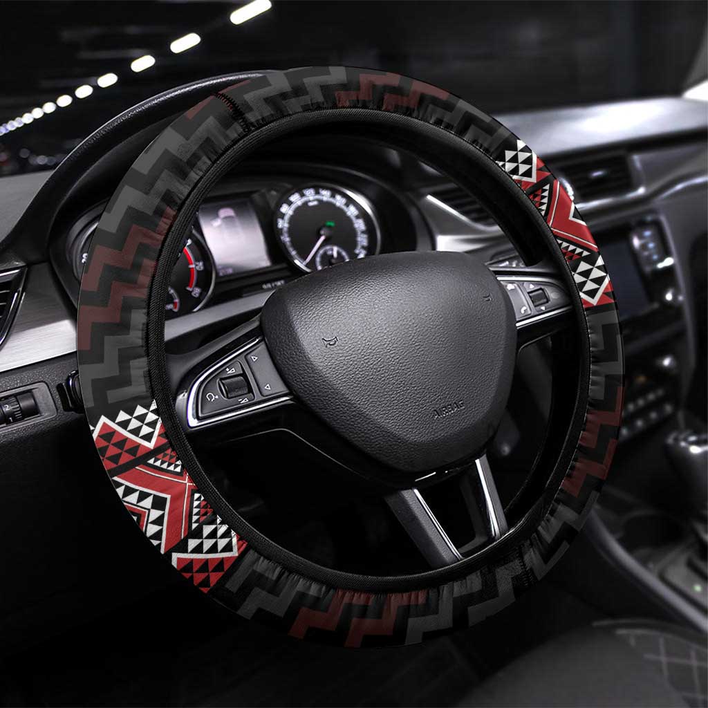 Taniko Aotearoa Steering Wheel Cover Poutama Mix Piwakawaka - Ver02 LT7 Universal Fit Red - Polynesian Pride