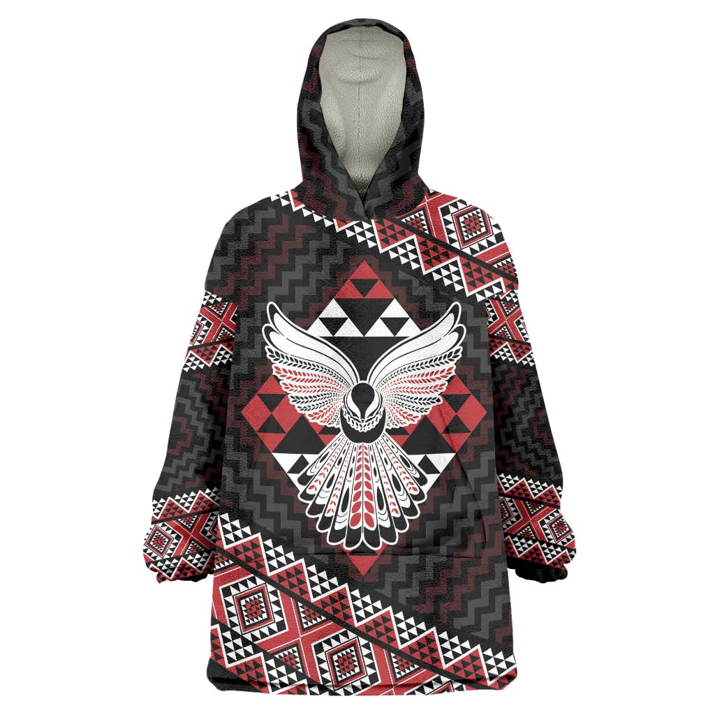 Taniko Aotearoa Wearable Blanket Hoodie Poutama Mix Piwakawaka - Ver02 LT7 One Size Red - Polynesian Pride