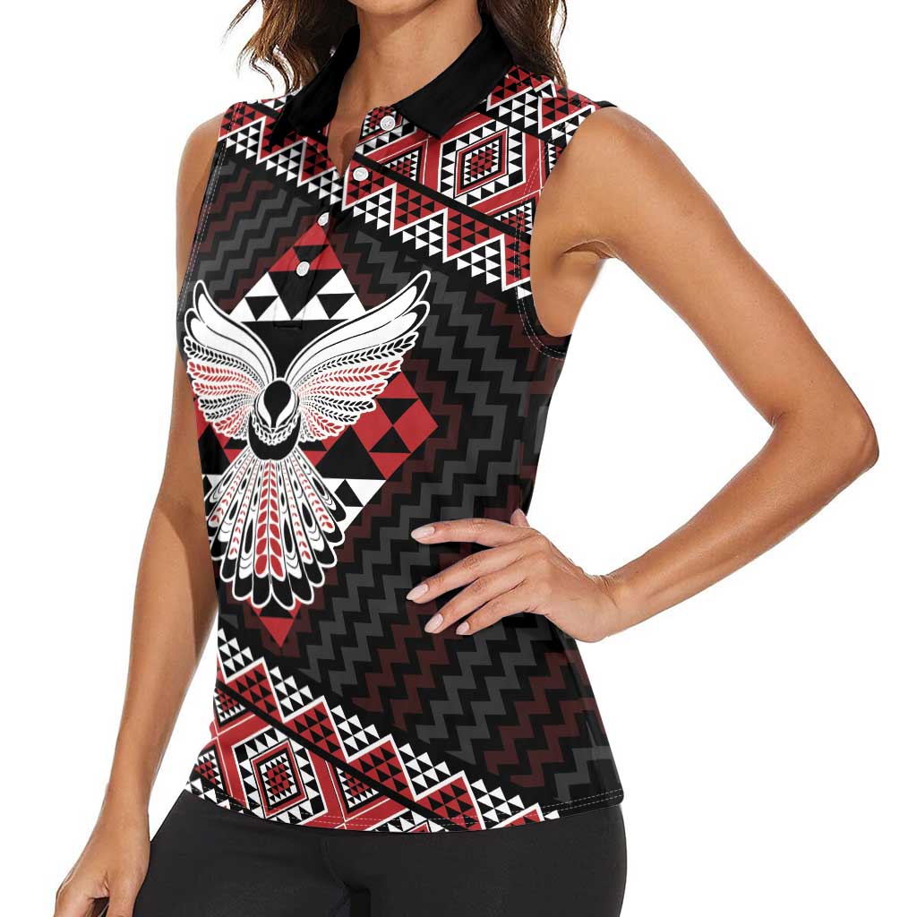 Taniko Aotearoa Women Sleeveless Polo Shirt Poutama Mix Piwakawaka - Ver02