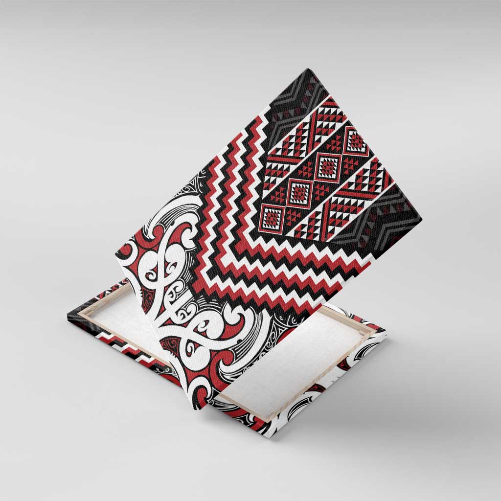 Maori Tukutuku Taniko Motifs Canvas Wall Art Red Poutama Mix Kowhaiwhai