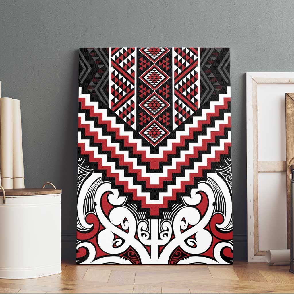 Maori Tukutuku Taniko Motifs Canvas Wall Art Red Poutama Mix Kowhaiwhai